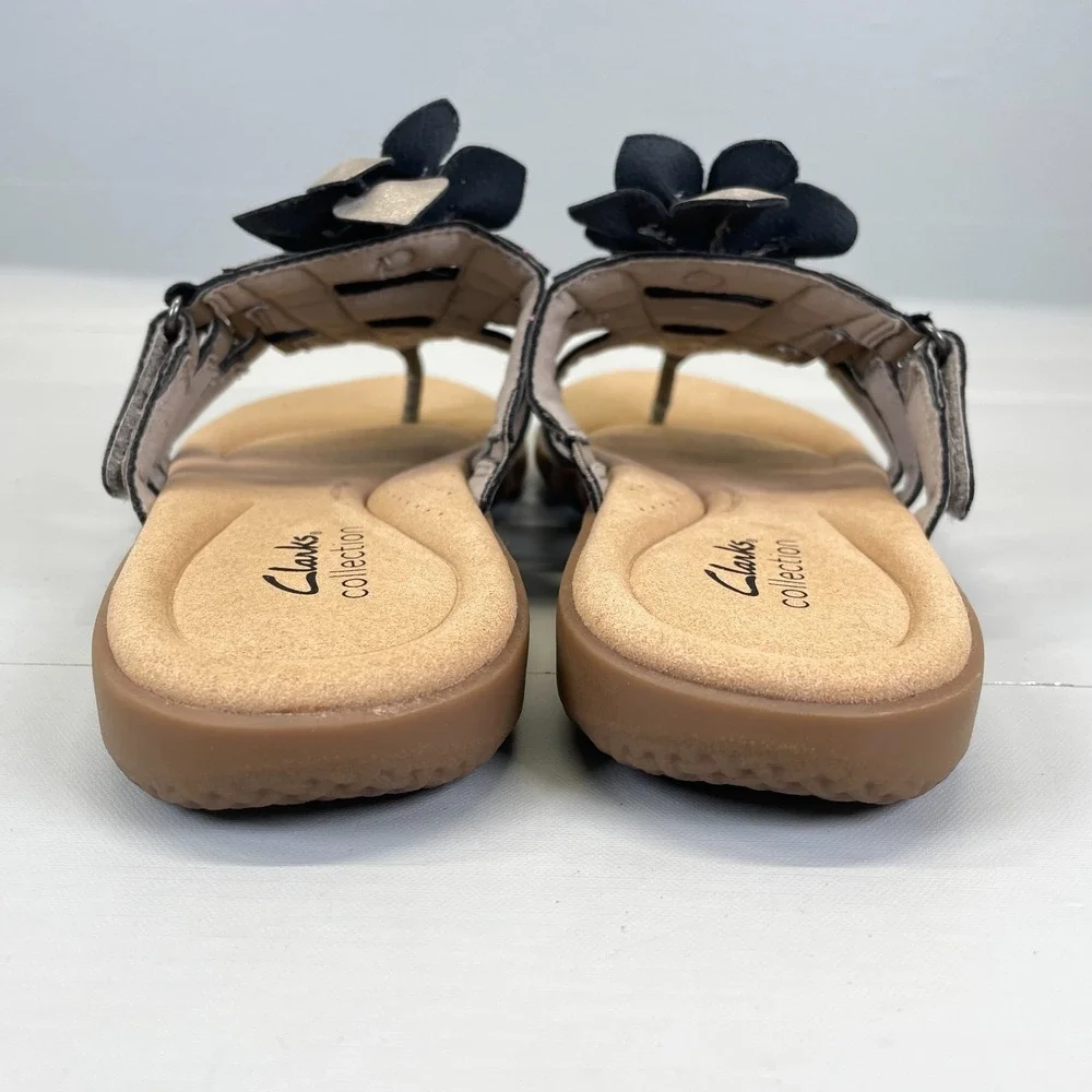 Clarks Elizabelle Mae Sandals Womens Size 9 M Pewter Metallic Shoes Thong Slides